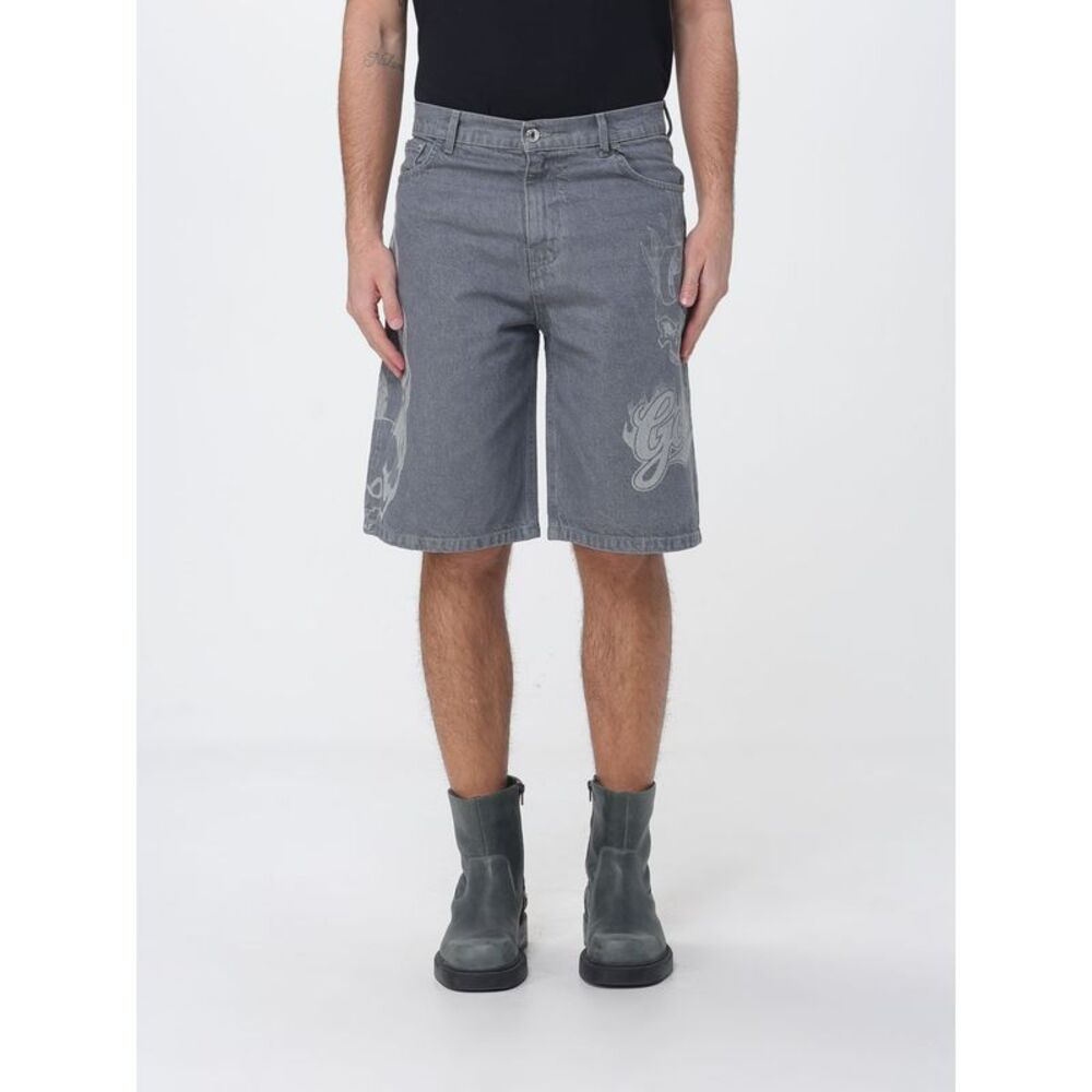 Gcds Men Gcds Cotton Denim Bermuda Shorts With Logo Print